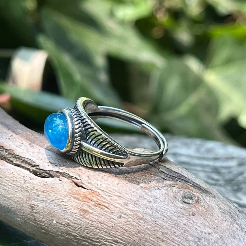 Sterling silver adjustable Amazonite leaf design‎ ring